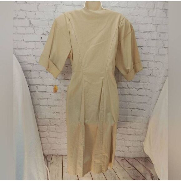Eleven West VINTAGE Women's Size 9 Petite Beige Short Sleeve Zip Up Dress - Picture 7 of 7